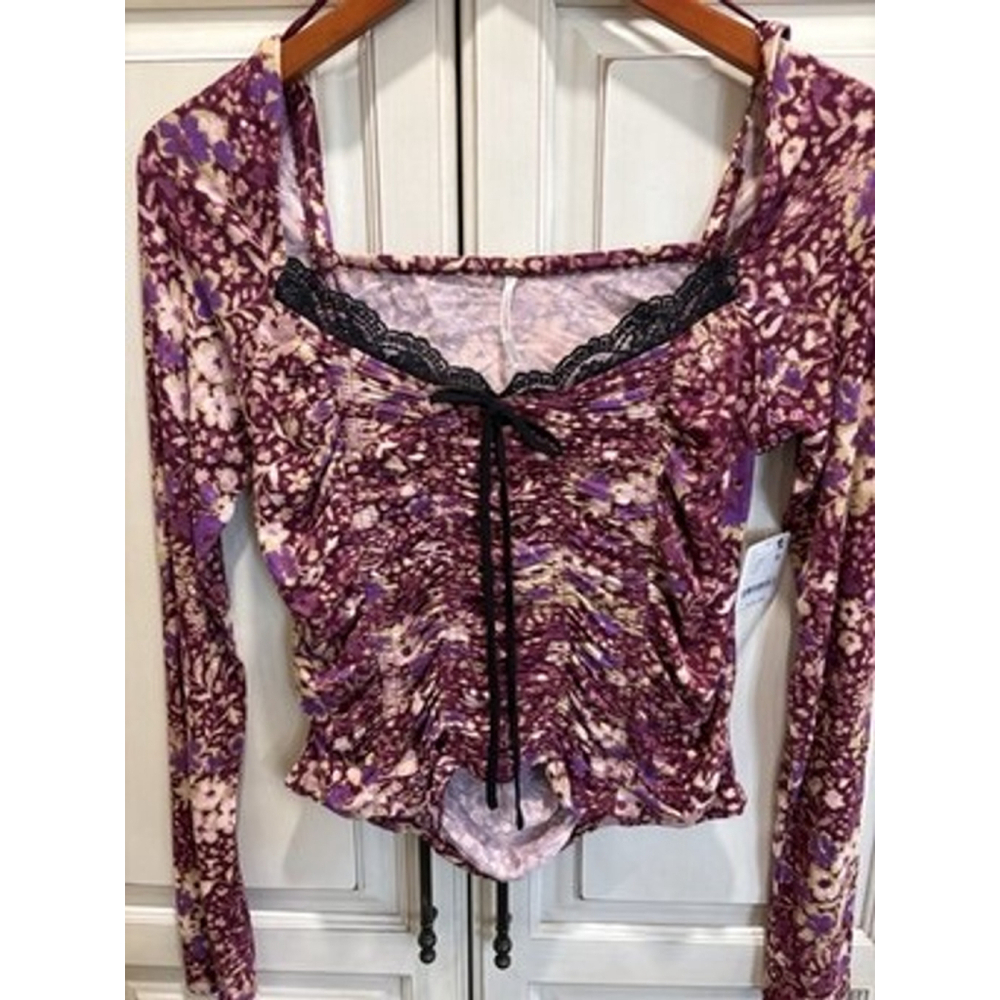 Free People Later it on Me Purple Floral Crop Top M - Picture 3 of 8